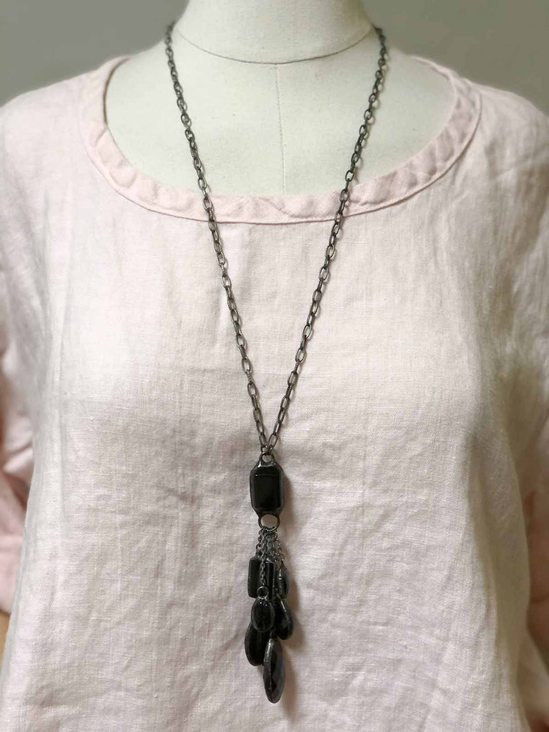 Black Glass Tassel Necklace