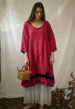 Tessa Dress Velvet Ruching and Flower, Linen