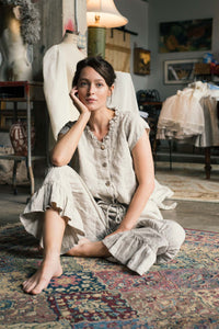 Ruffled Linen Top, shabby chic Chemise Top in Linen