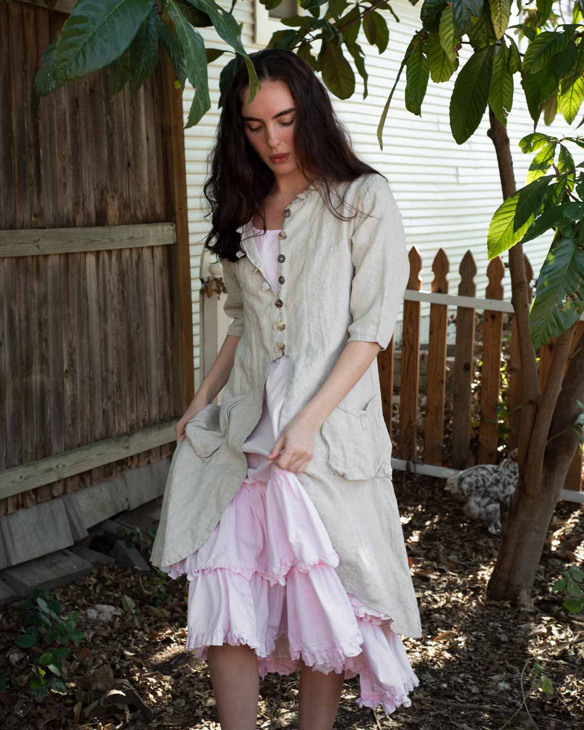 Lagenlook Cottage Core Under Slip: Suzanne Petticoat Cotton Chambray Silver / M
