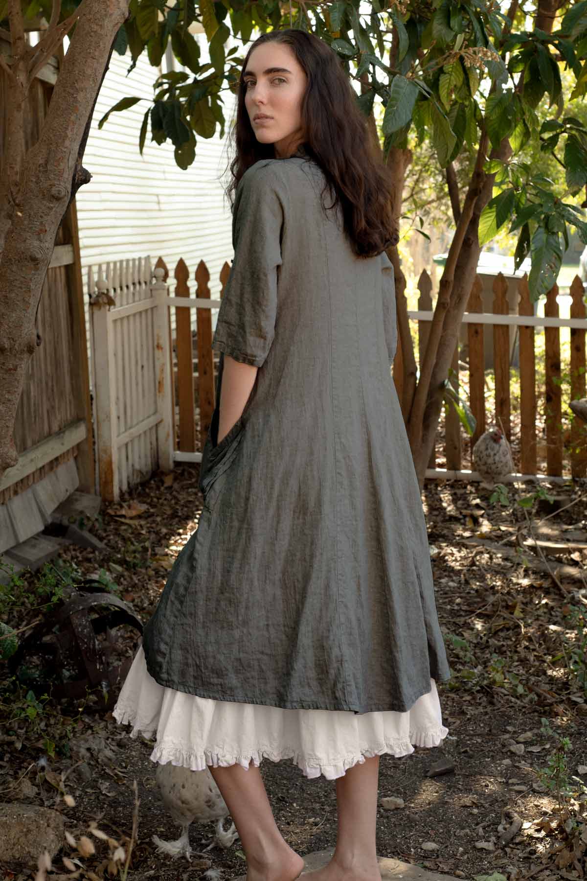 Long Linen Duster Coat - Kate Duster in Linen, USA Black / L Long Linen Duster Coat - Kate Duster in Linen, USA Black / L