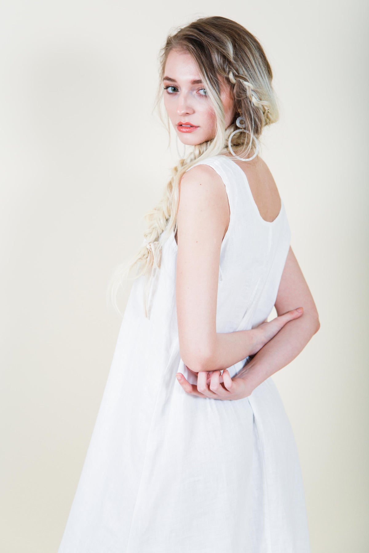 Long linen Under Slip - Double Ruffle Slip Long, USA Antique White / S Long linen Under Slip - Double Ruffle Slip Long, USA Antique White / S