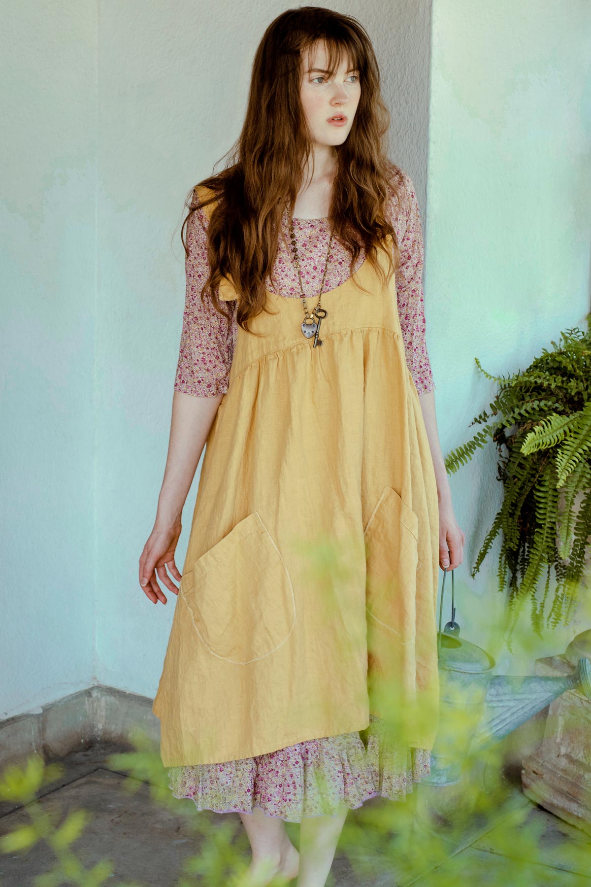 Mustard pinafore Dress Arminda Pinafore in Linen