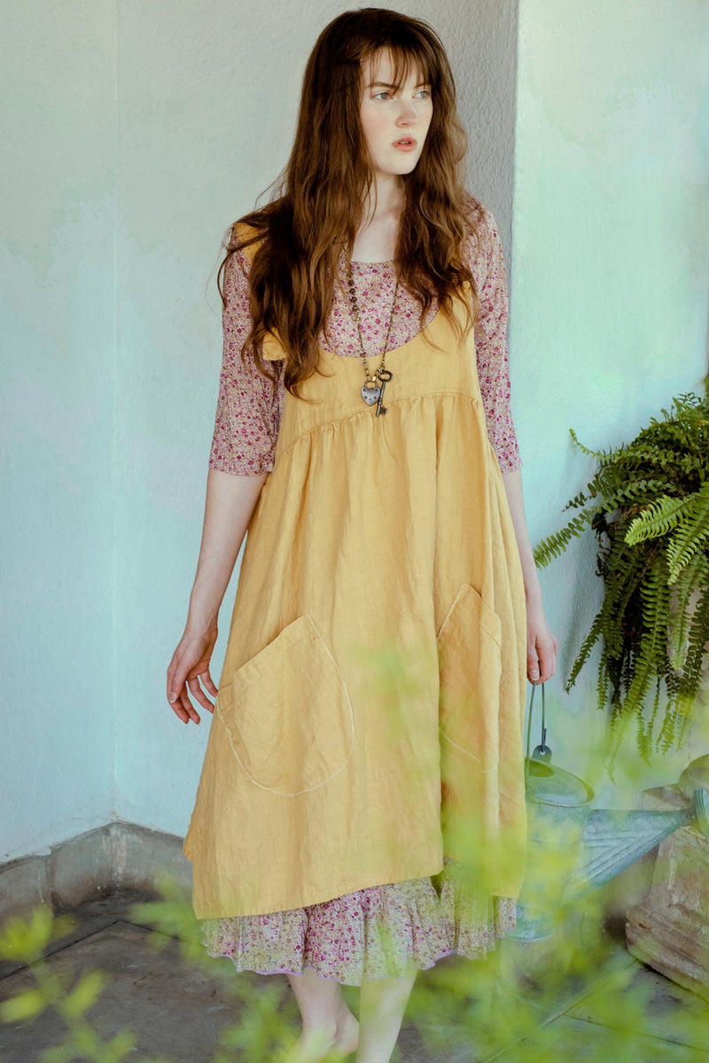 Mustard pinafore Dress Arminda Pinafore in Linen
