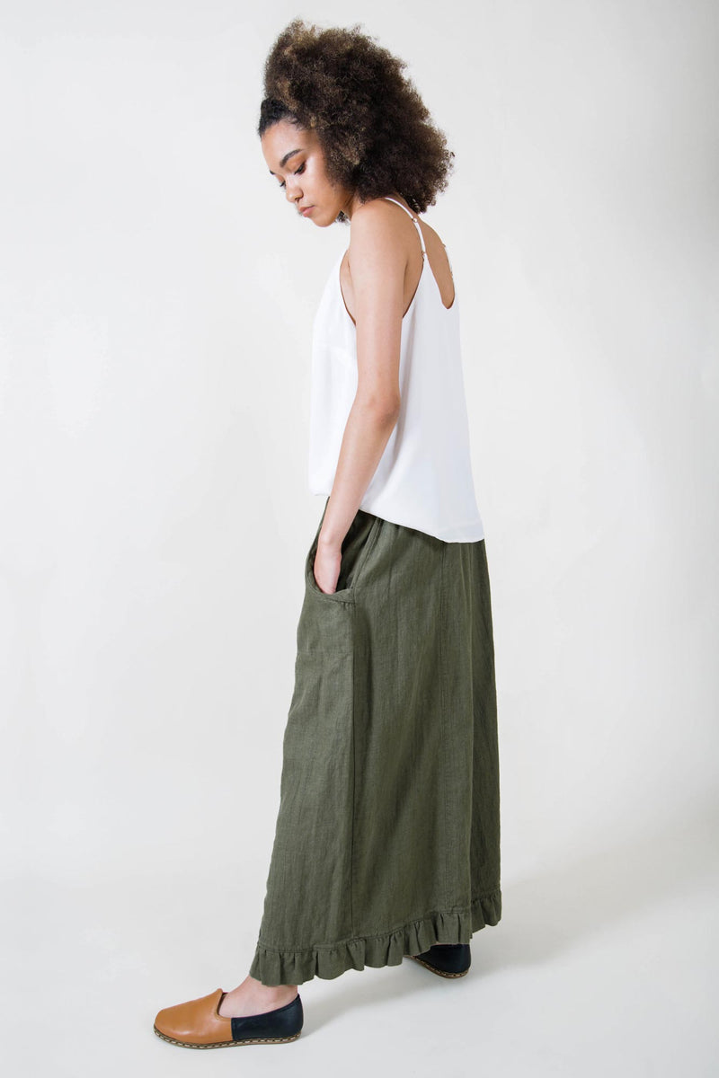Wide Leg Linen Pants with Ruffle Bottom - Garbo Pant in Linen, USA ...