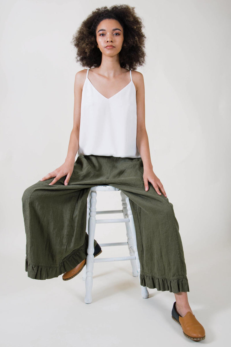 Wide Leg Linen Pants with Ruffles Garbo Pant in Linen