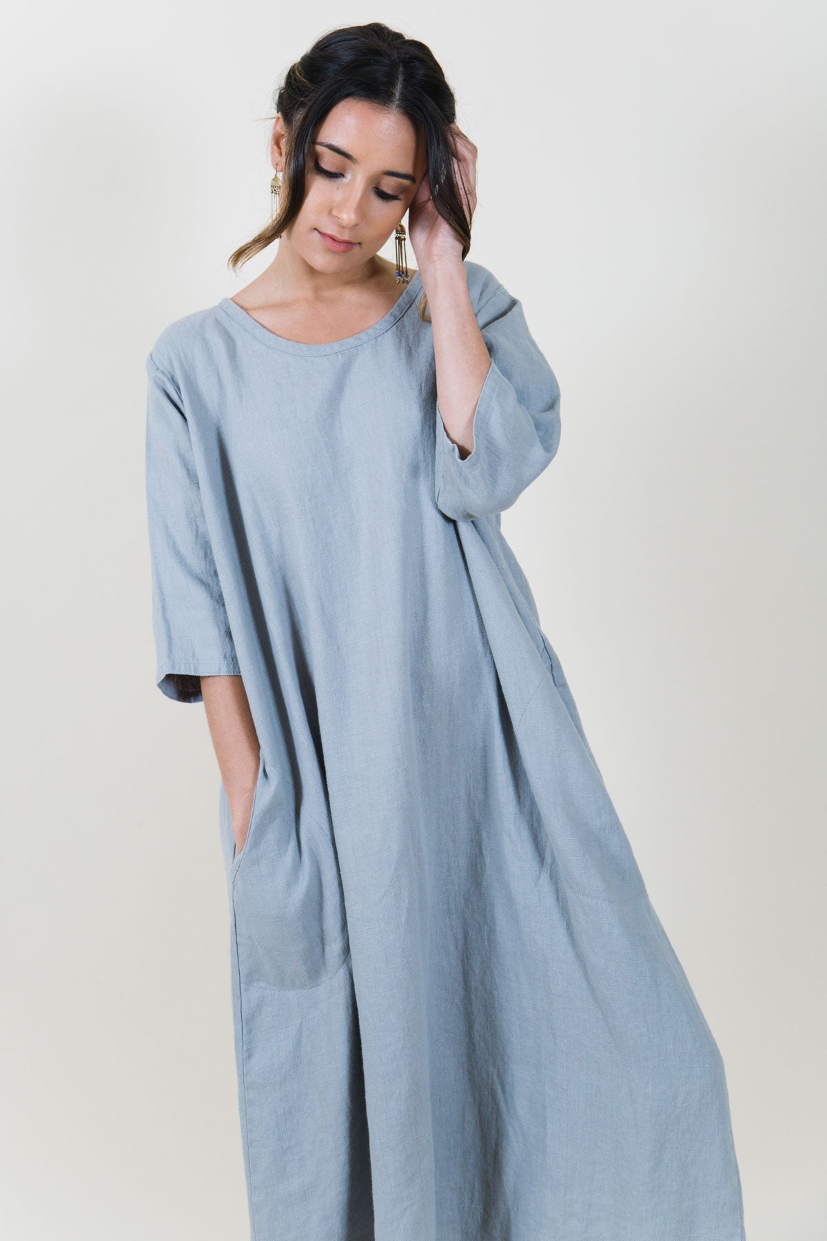 Minimal Linen Dress - Simple Dress in Linen, USA Grey Scale / S Minimal Linen Dress - Simple Dress in Linen, USA Grey Scale / S