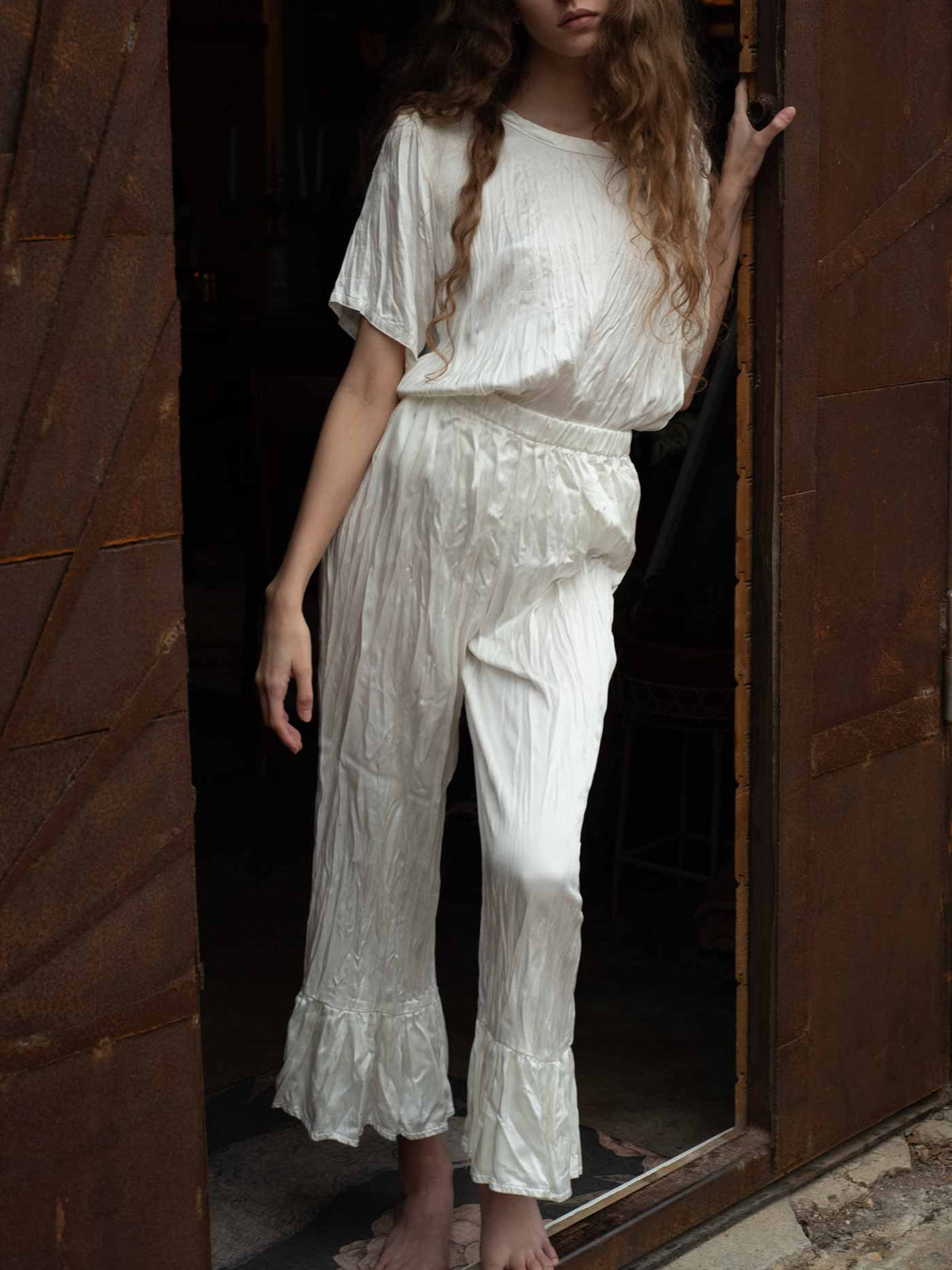 Janis Pant Crop in Rayon Satin, USA