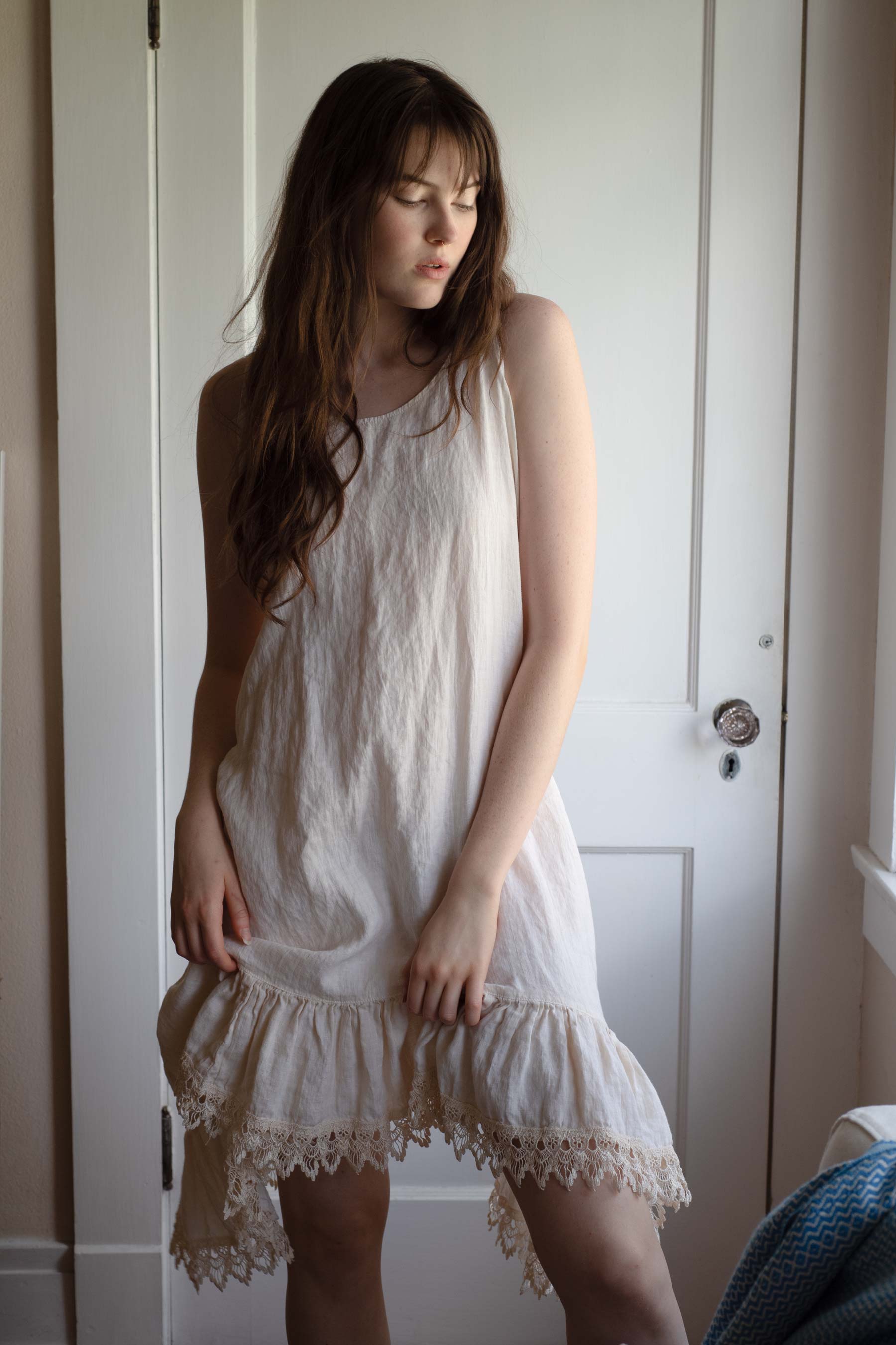 Shabby Chic Lace Dress - Nicole Slip Linen Slip with Lace Trim Tea Stain / S Shabby Chic Lace Dress - Nicole Slip Linen Slip with Lace Trim Tea Stain / S