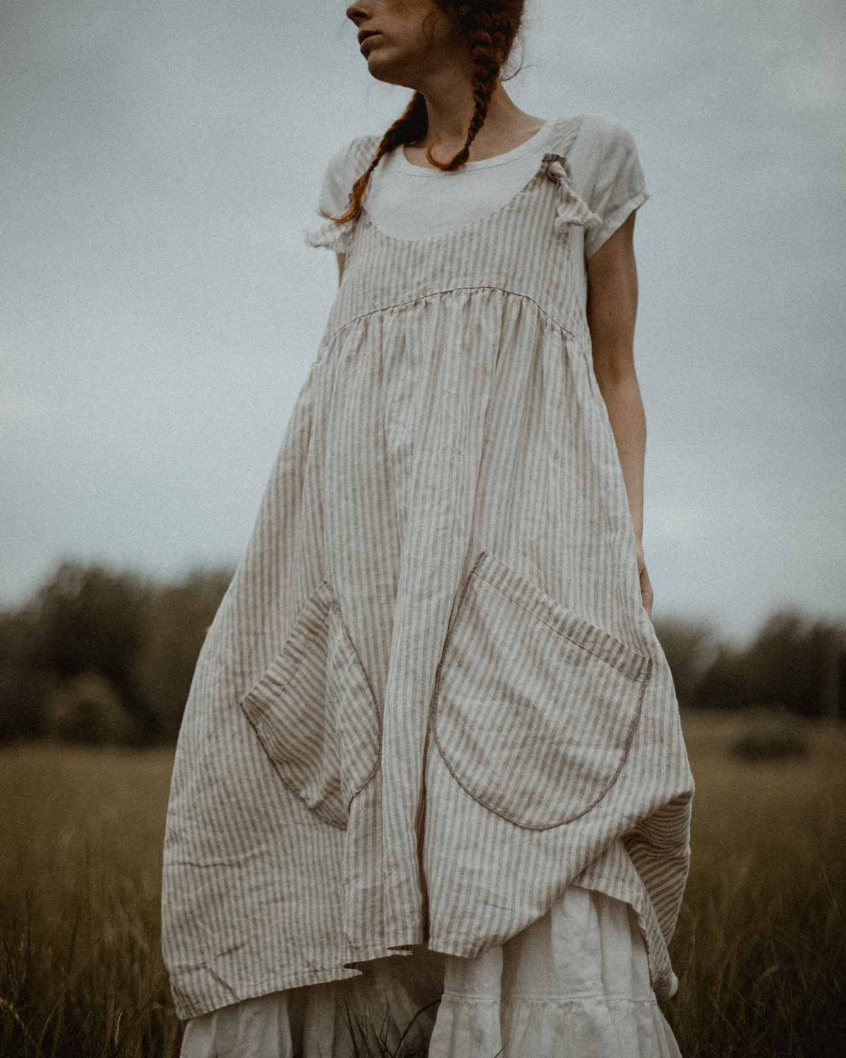 Pinafore Dress with Pockets - Vintage Inspired Linen Dresses Henna / S Pinafore Dress with Pockets - Vintage Inspired Linen Dresses Henna / S