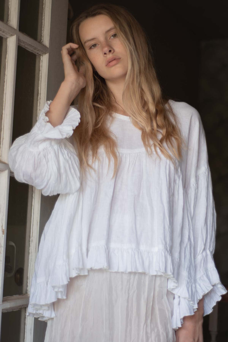 Puffy sleeve linen blouse Poets Top in Linen