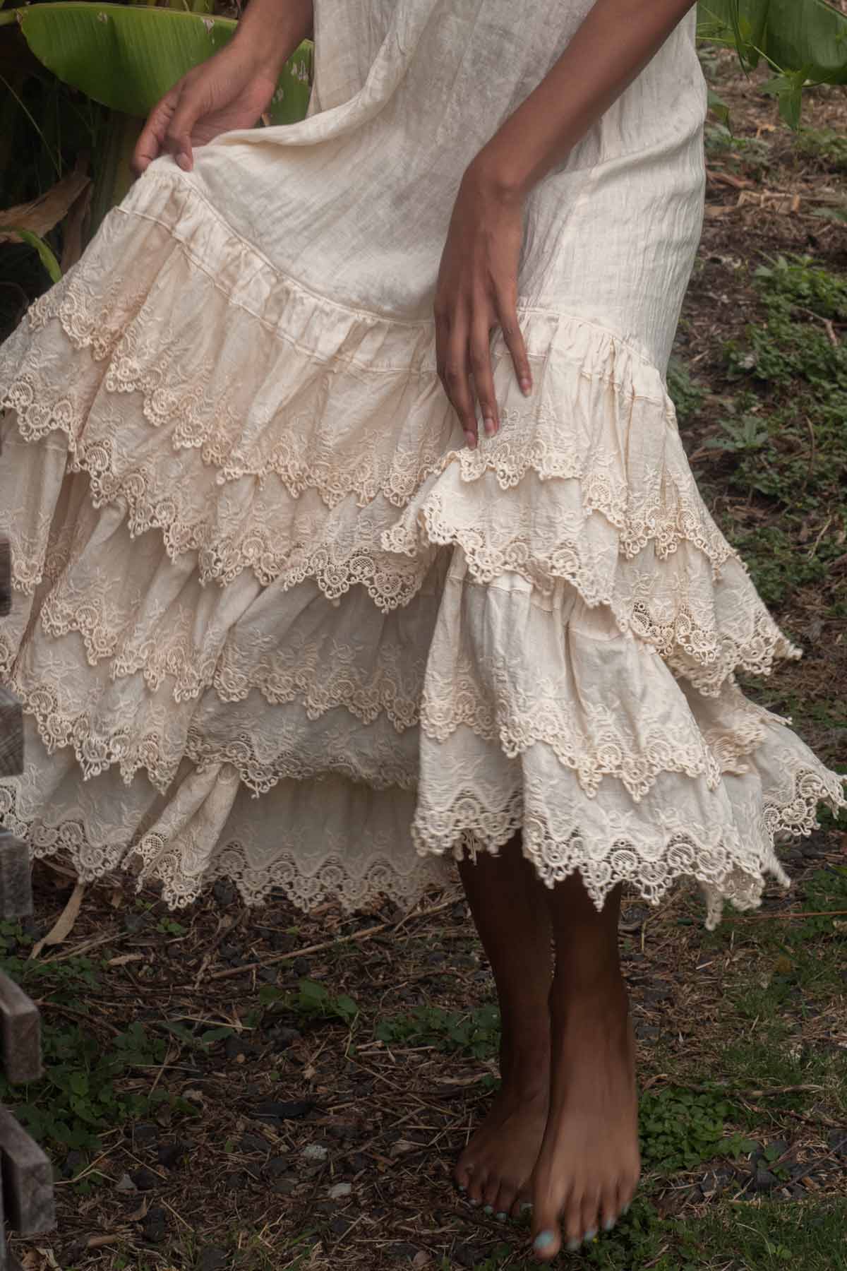 Vintage style slip dress with lace Victorian Full Slip, Linen