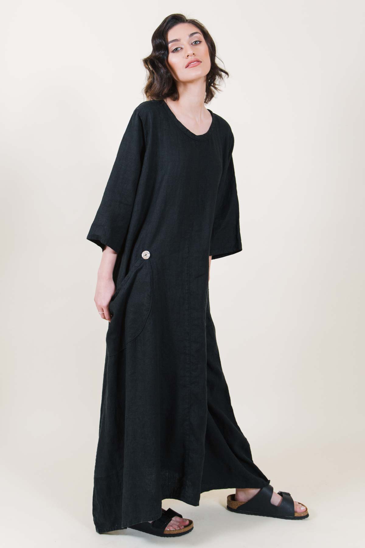 black linen dress with pockets Royal Toscana Linen Dress in Black