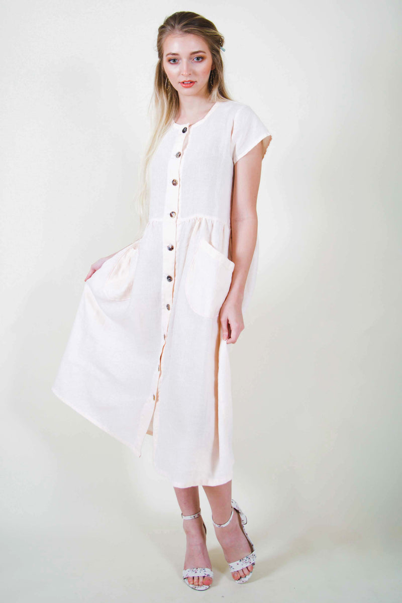Vintage style linen dress with pockets