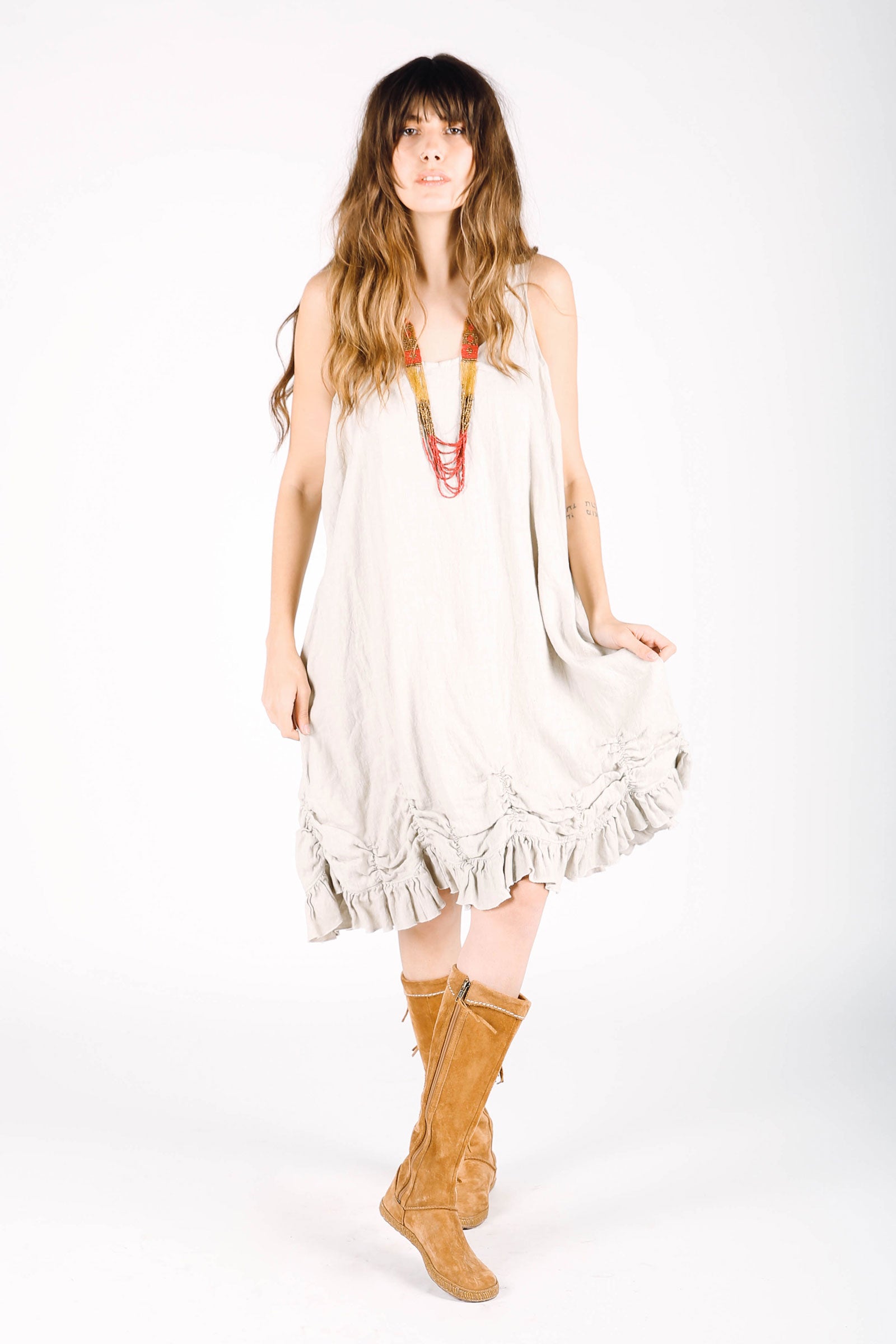 Petal Slip Dress Short, Linen Henna / XS Petal Slip Dress Short, Linen Henna / XS