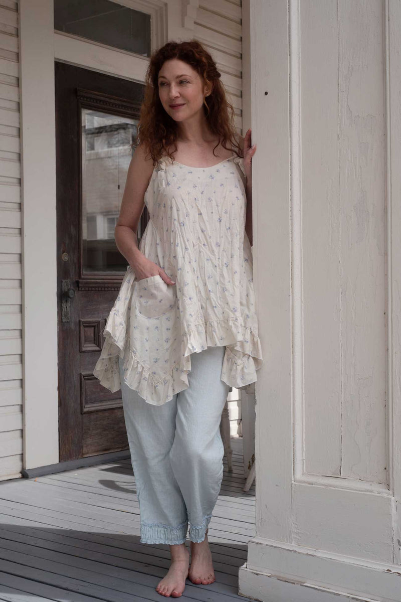 Ruched Bottom Crop Pant Linen