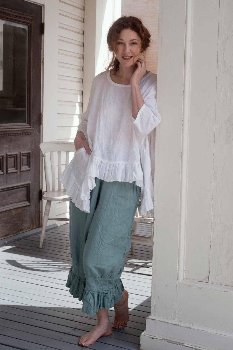 Cropped Linen Pants with Ruffles - Janis Bloomer Crop, USA