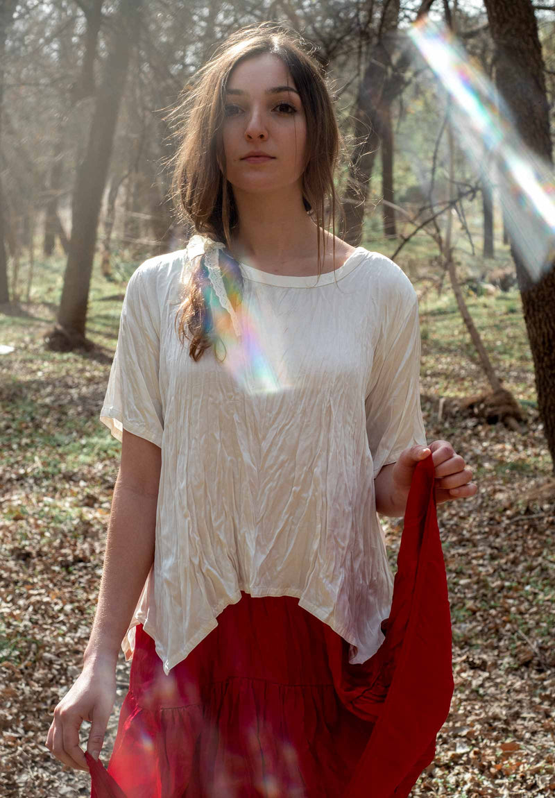 Simple Crop Tee in Rayon Satin