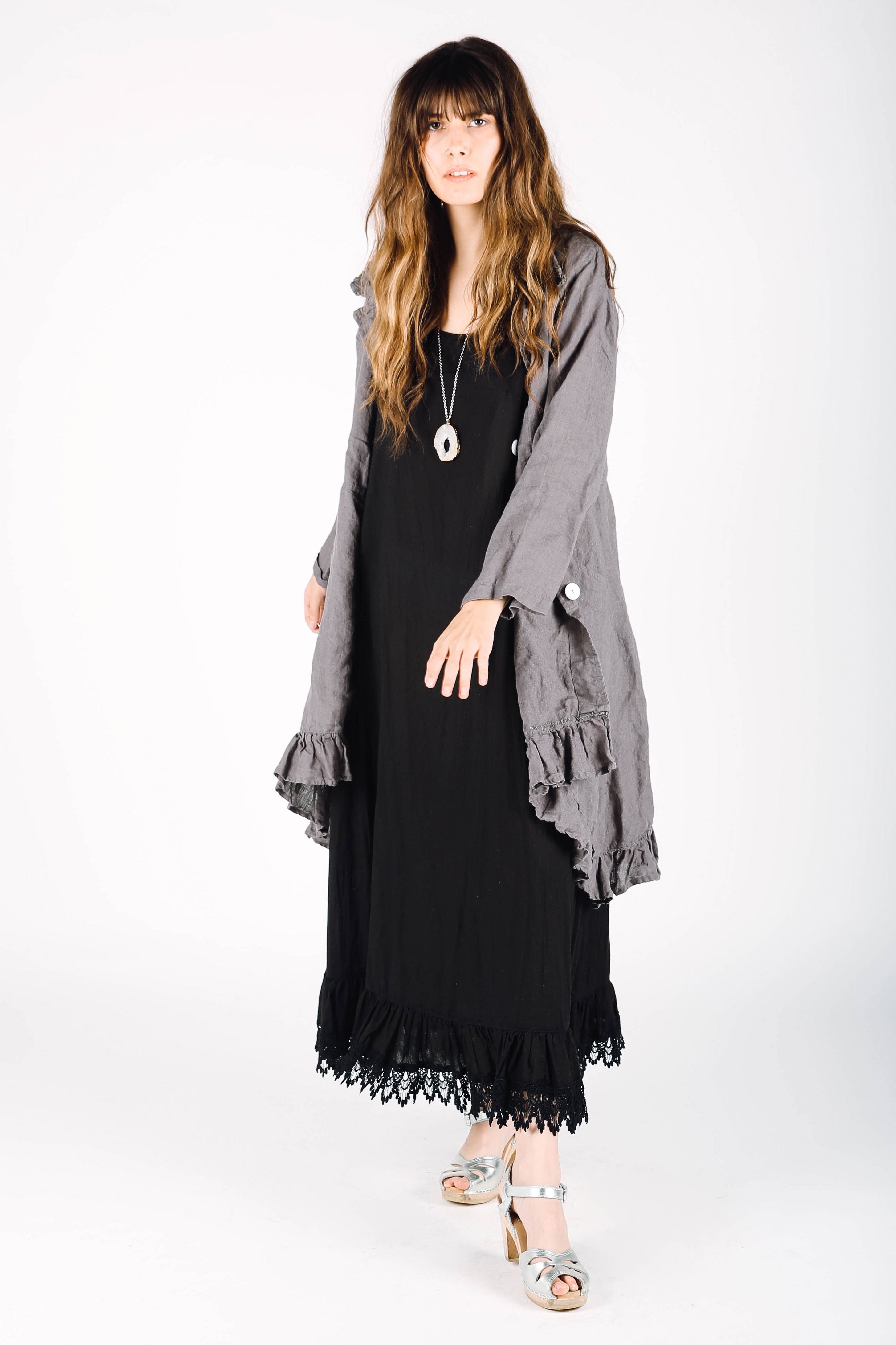 Linen Slip Dress with Lace Trim - Tessa Slip Lace Trim Window Pane