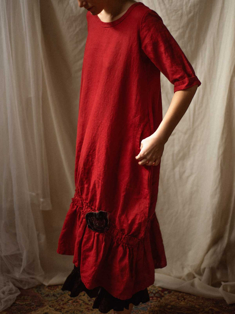 Sybil Dress with Flower Detail, Linen