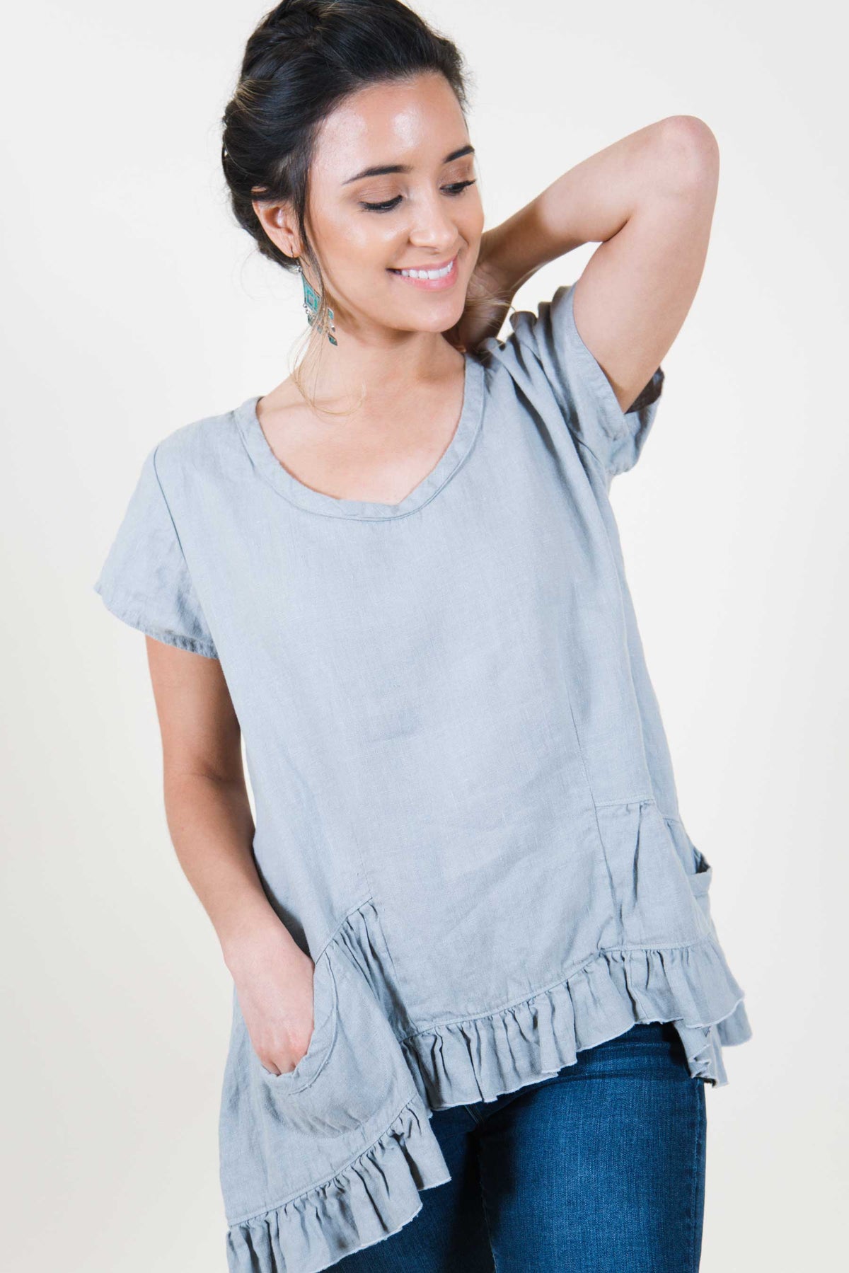 Zelda Top Cap Sleeve in Linen, USA