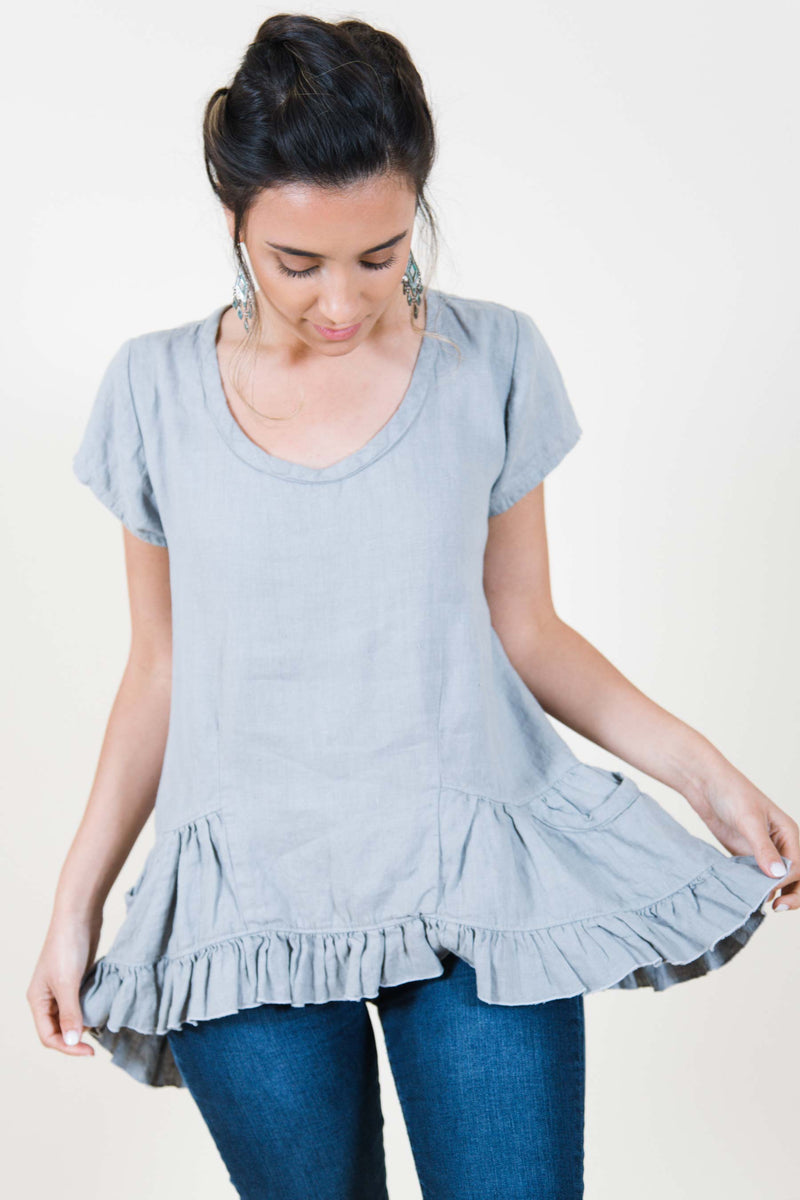 Zelda Top Cap Sleeve in Linen, USA